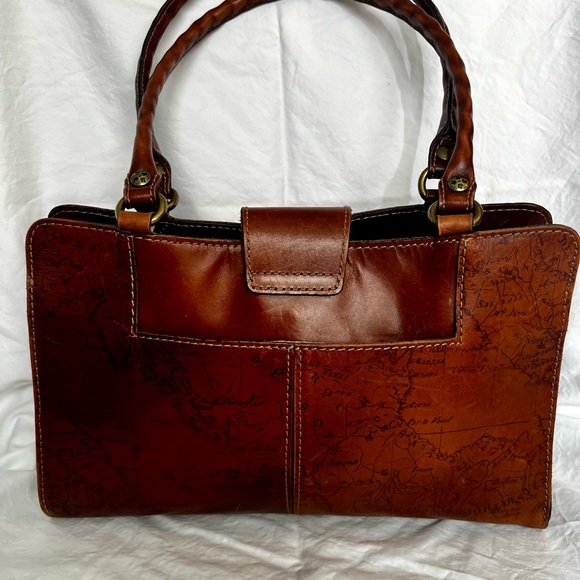 Patricia Nash Brown Leather Rienzo Satchel with Signature Map Print - Picture 3 of 10
